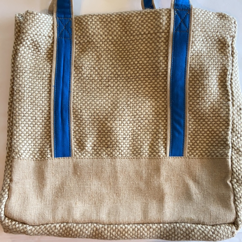 BEACH TOTE W INSIDE POCKET & BLUE SHOULDER STRAPS‎ - Picture 5 of 5